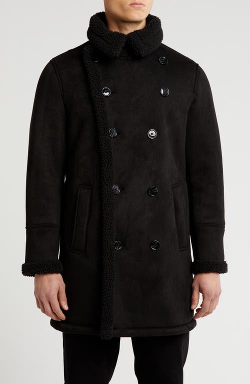 Braveman Faux Shearling Lined Double-breasted Overcoat In Black