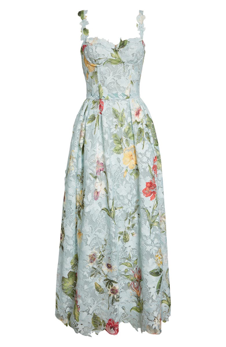 Oscar de la Renta Dominican Floral Print Guipure Lace Bustier Cocktail Dress, Alternate, color, Saltwater Multi