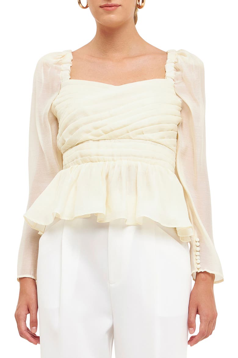 Pleated Peplum Blouse, Main, color, CREAM