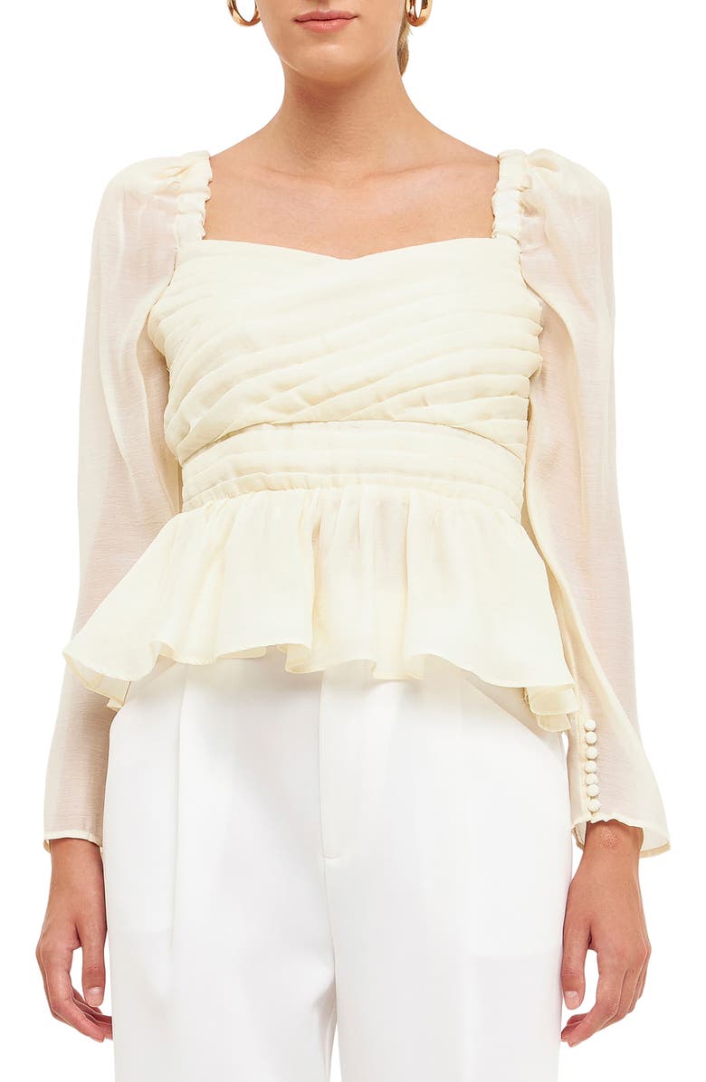 Endless Rose Pleated Peplum Blouse, Main, color, Cream