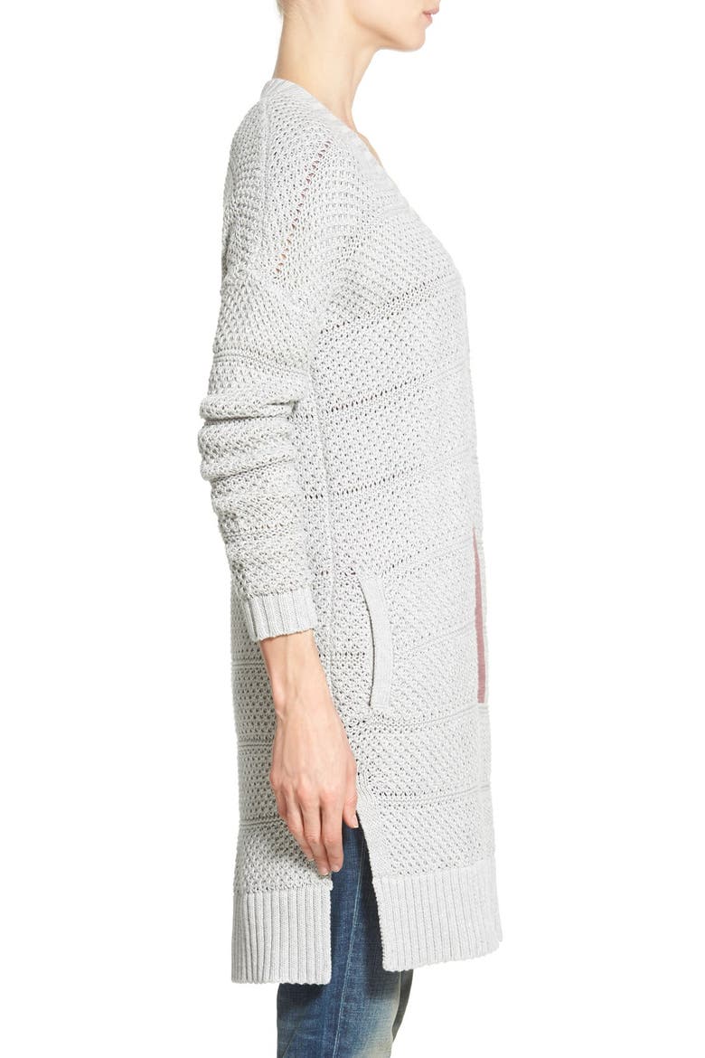 Open Stitch Long Cotton Cardigan, Alternate, color, HEATHER LIGHT GREY