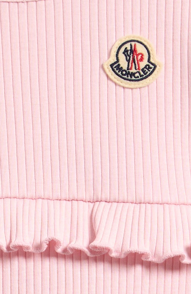 Moncler Ruffle Trim Rib Cotton Romper, Alternate, color, Light Pink