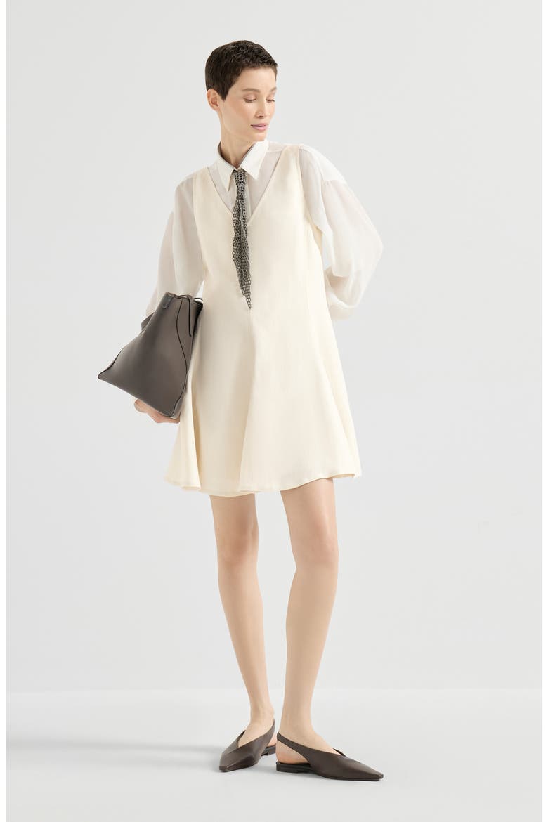 Viscose and linen fluid twill mini dress, Alternate, color, Ivory