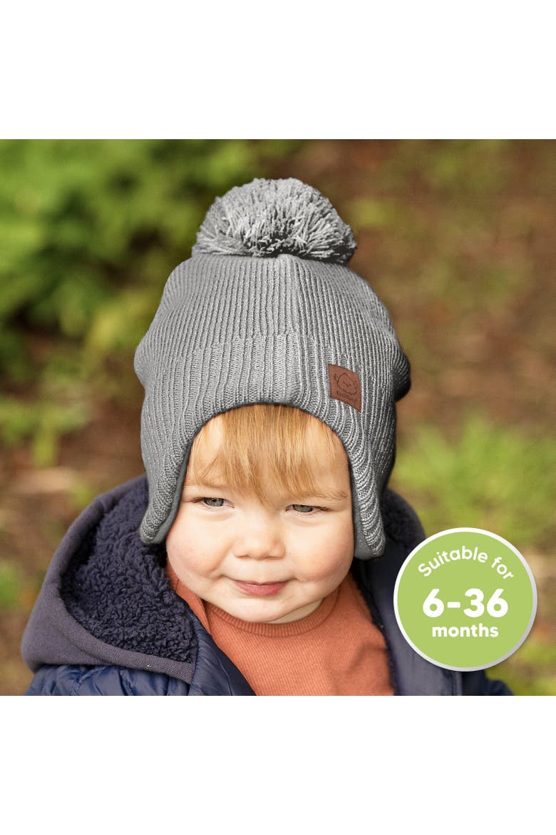 Muff Knitted Beanie, Alternate, color, Gray