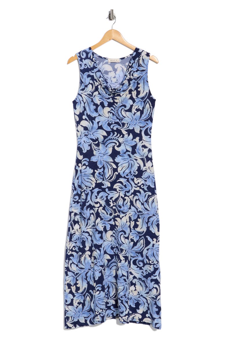 Sleeveless Cowl Neck Midi Dress, Alternate, color, BLUE/ NAVY