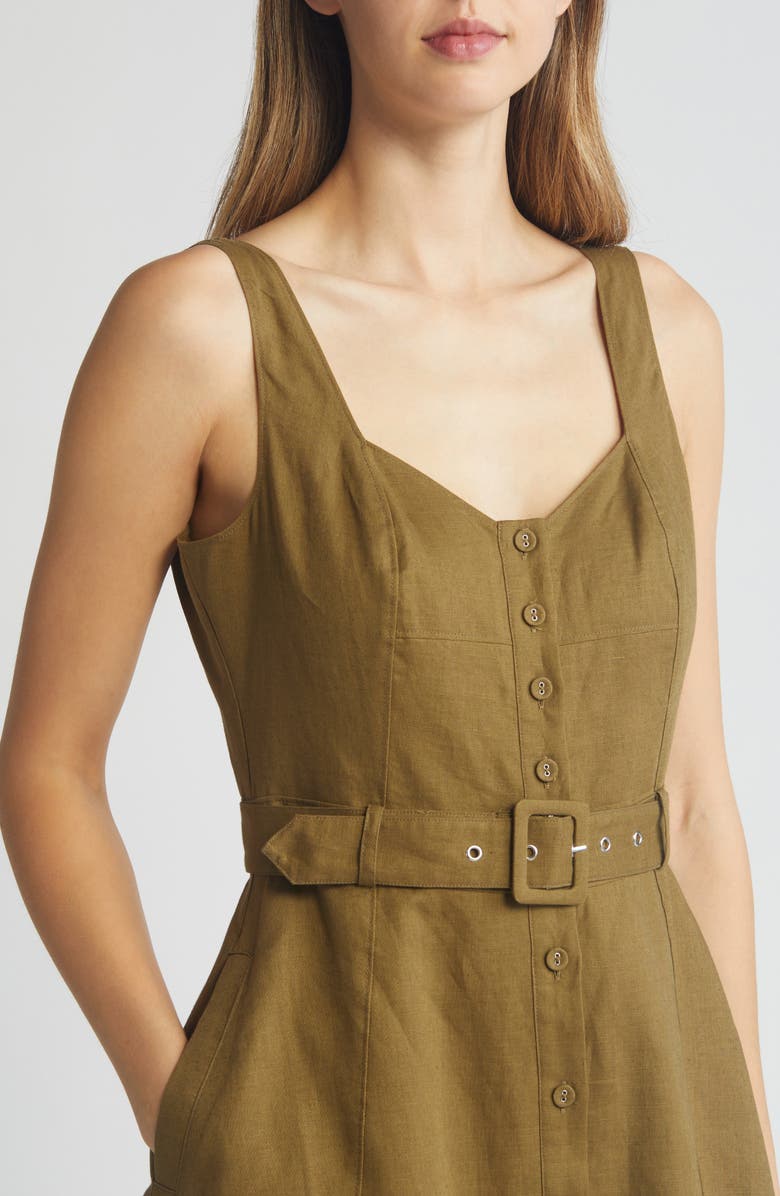 PAIGE Arienne Sleeveless Belted Linen & Cotton Midi Dress, Alternate, color,