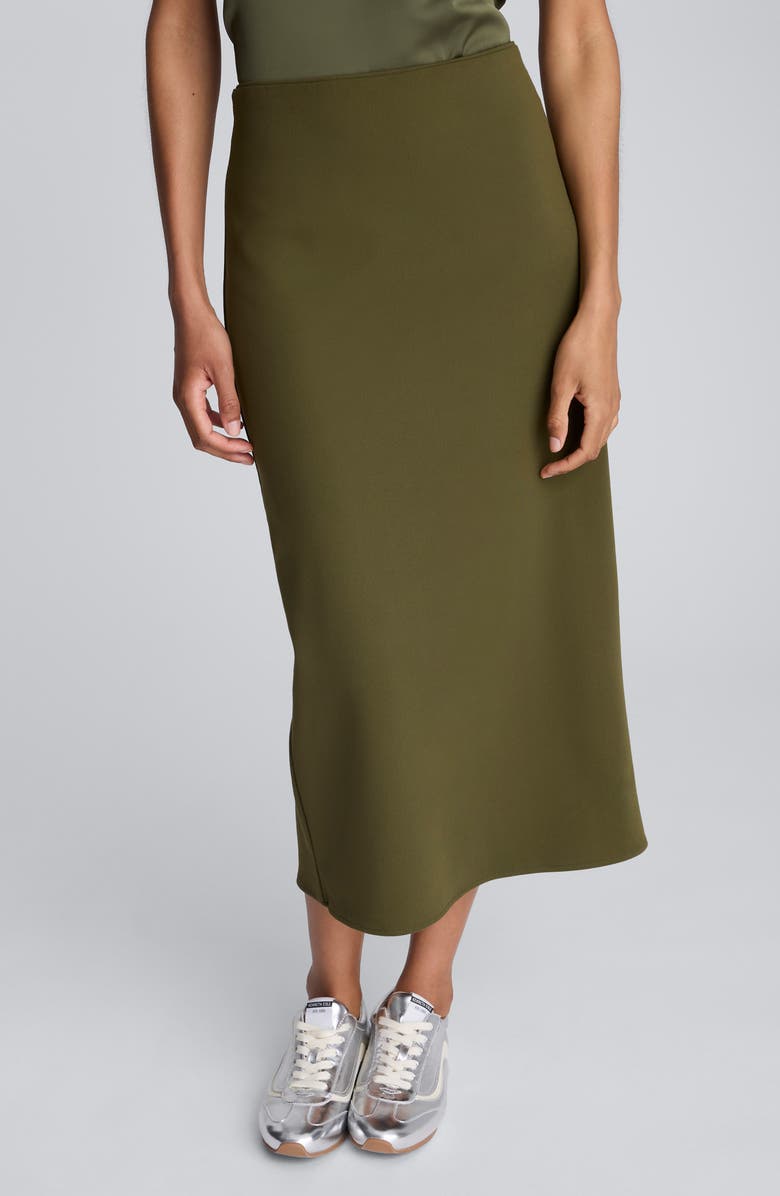 Kenneth Cole Back Slit Midi Skirt, Main, color, Olive Green