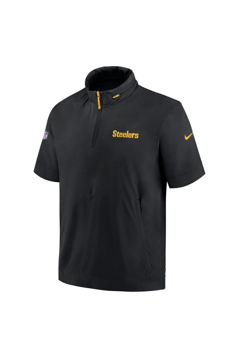 Men's Nike Black Pittsburgh Steelers 2024 Sideline Coach Short Sleeve Half-Zip Hoodie Jacket, Alternate, color, Black