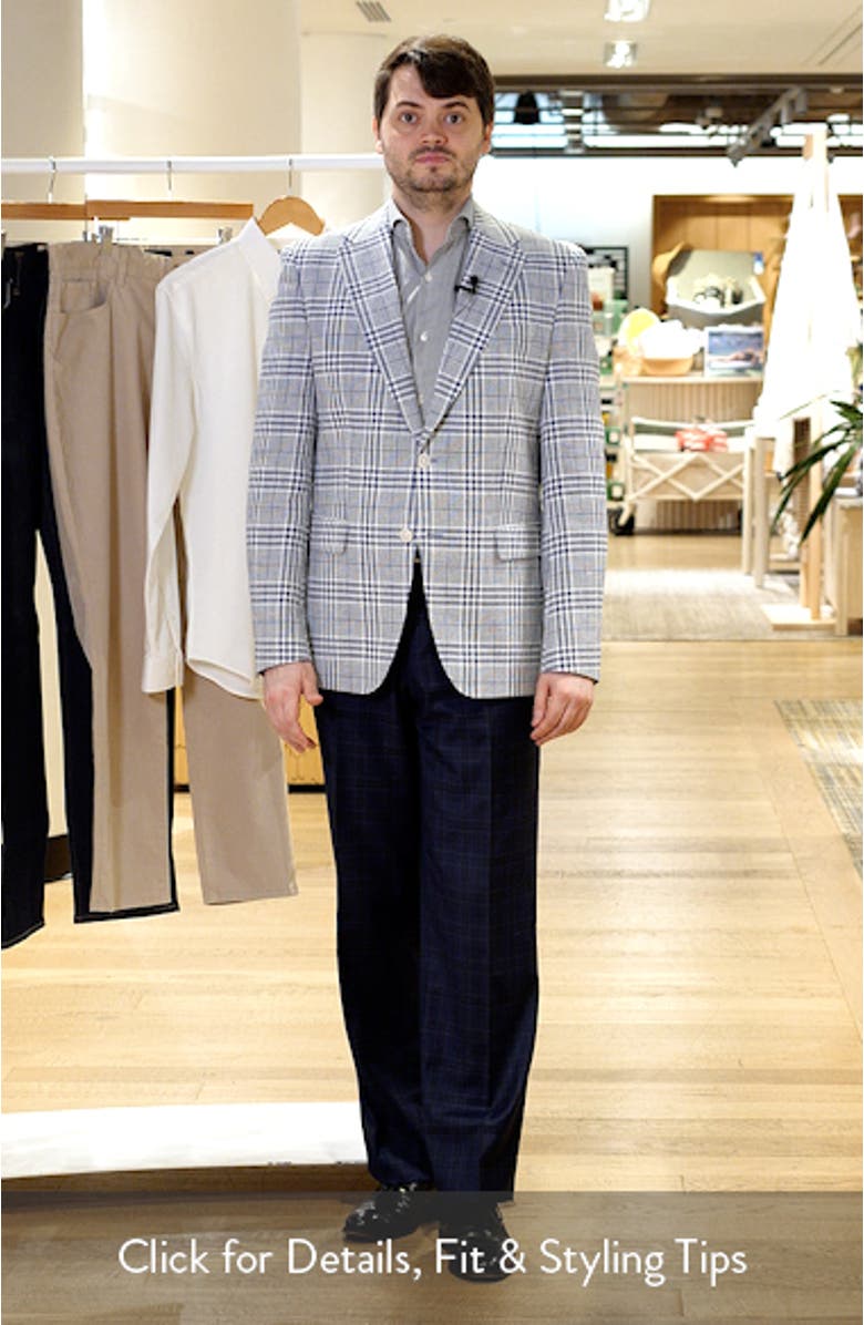 Hutson Slim Fit Blue & White Plaid Linen & Cotton Blend Sport Coat, sales video thumbnail