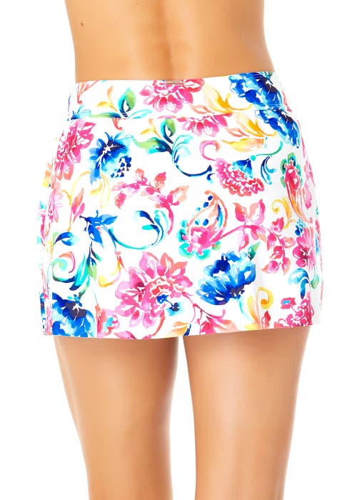 Anne Cole Drape Front Mid Rise Swim Skirt Bottom In Paisley Drape