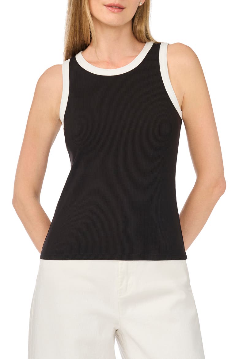 Contrast Trim Ribbed Tank, Main, color, RICH BLACK