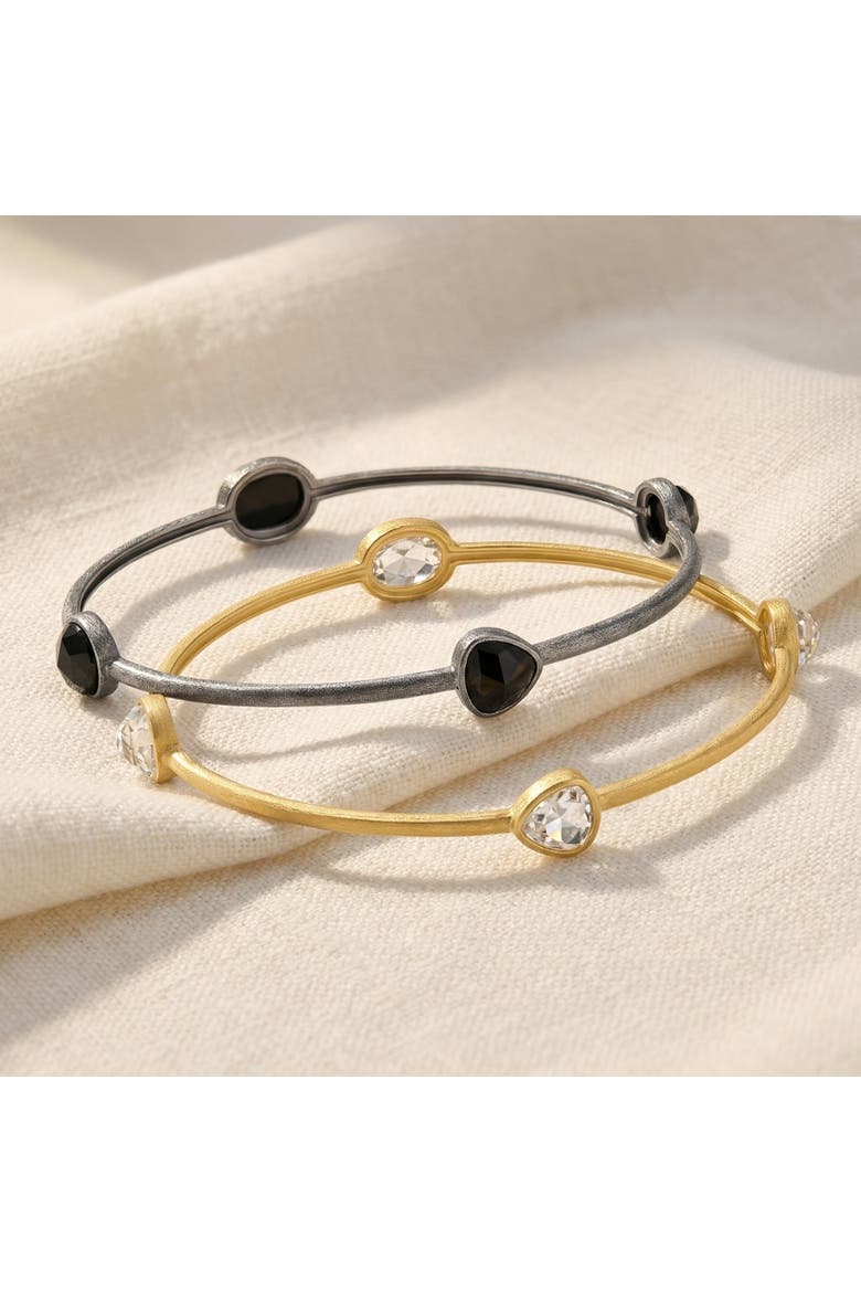 18K Gold Plated Silver Set Of Two Onyx/Topaz Bangle Bracelet 2mm, Alternate, color, 18k Yellow Gold
