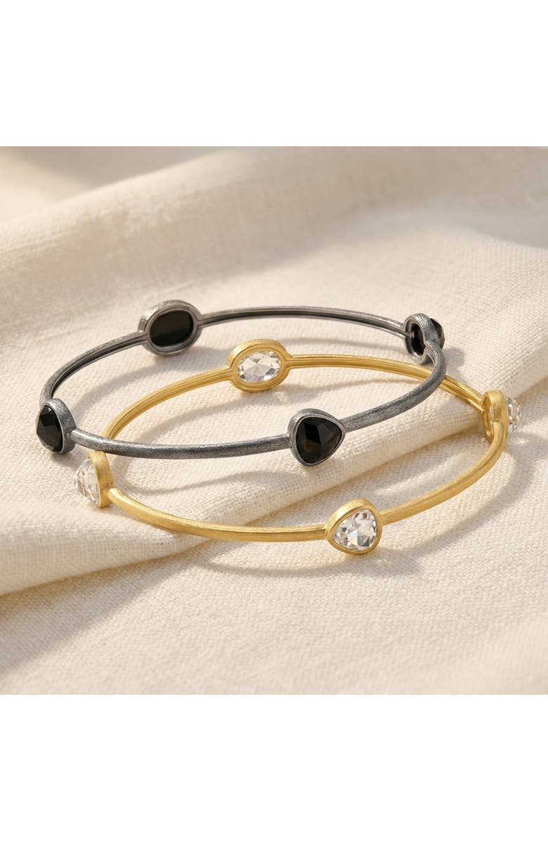 Bliss Diamond 18K Gold Plated Silver Set Of Two Onyx/Topaz Bangle Bracelet 2mm, Alternate, color, 18K Yellow Gold