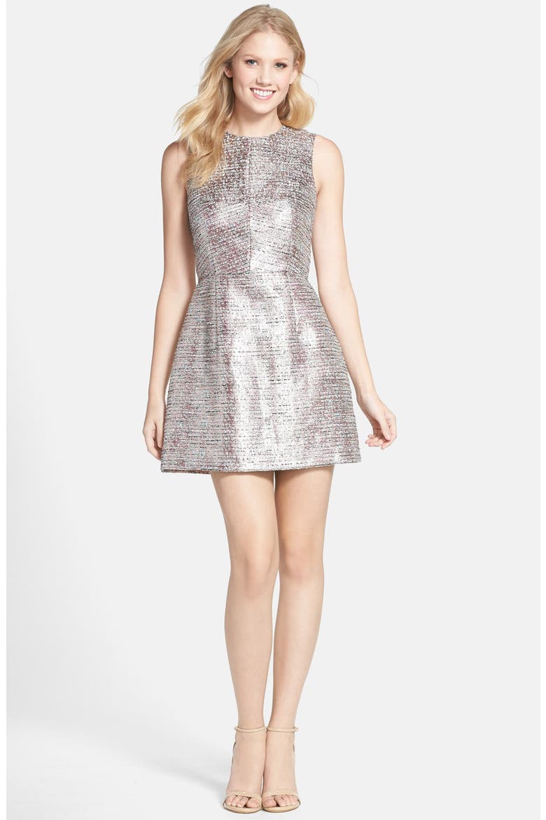 'Sunlight Summer' Metallic Tweed Fit & Flare Dress, Alternate, color, BLUE COMBO