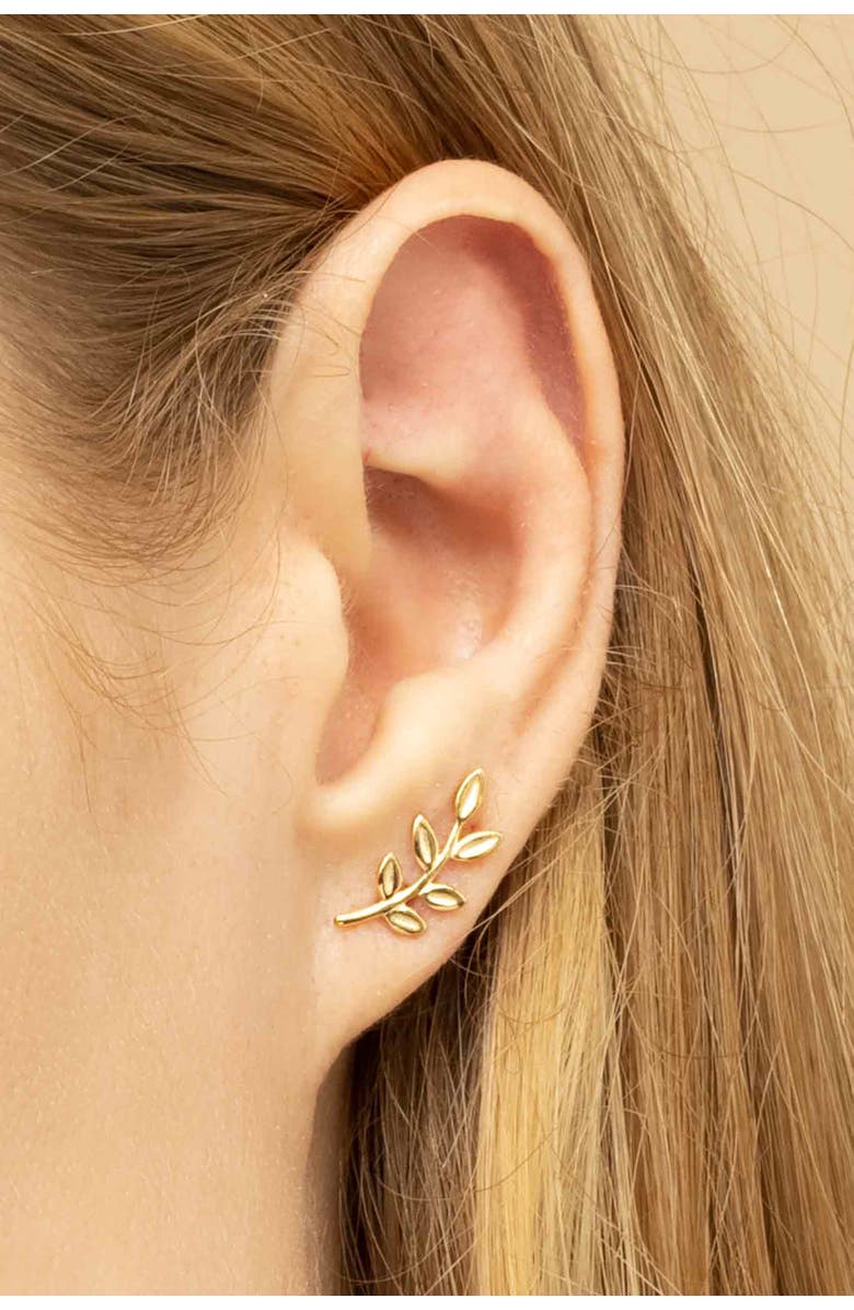 Oradina 14K Yellow Gold Peace and Love Studs, Alternate, color, Yellow Gold