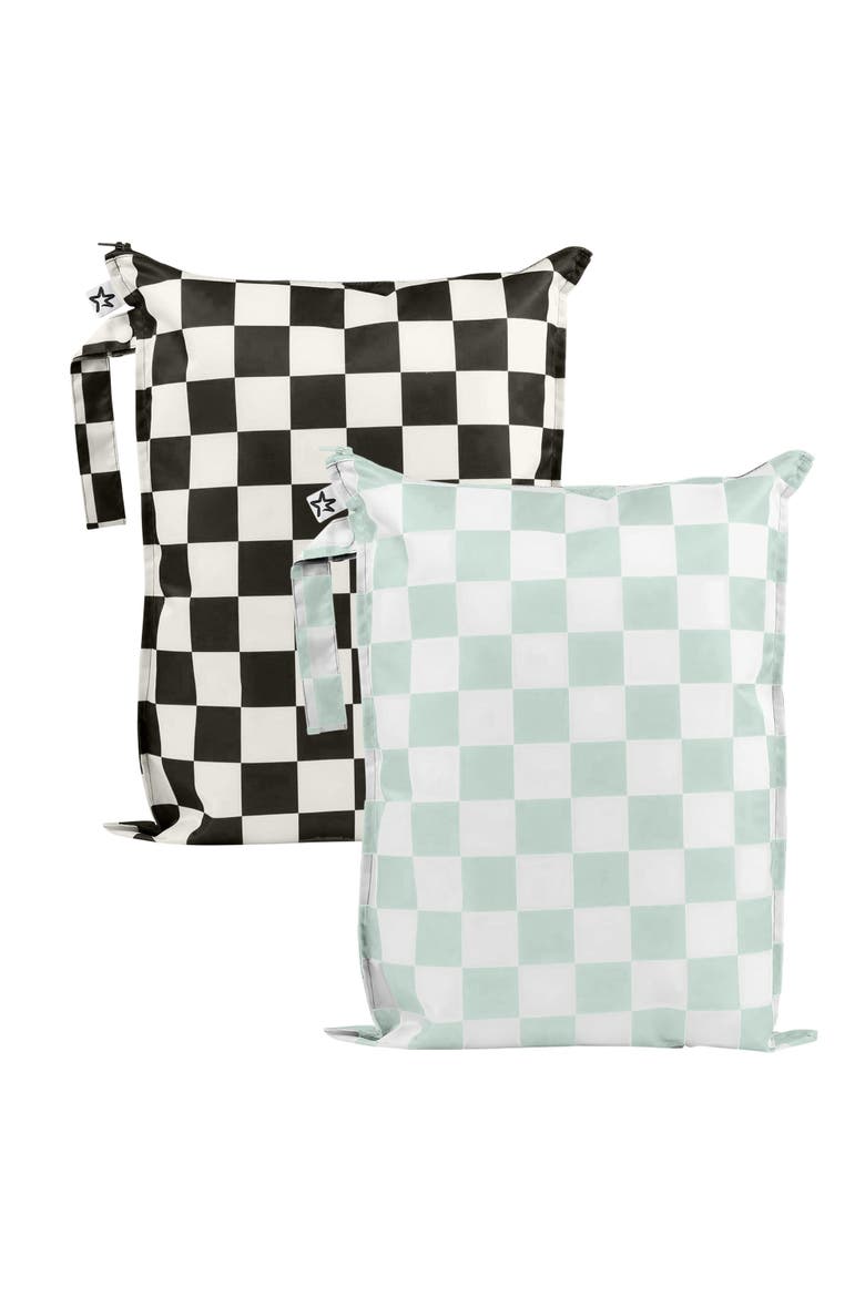 Mess-Proof Waterproof Washable Baby/Toddler Wet Bags - Solids, Main, color, Black, Green Checkers