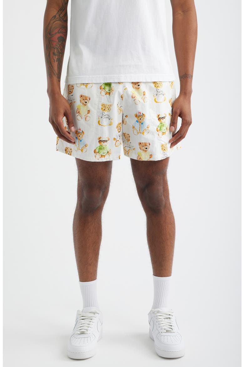 Teddy Print Tech Shorts, Main, color, WHITE MULTI