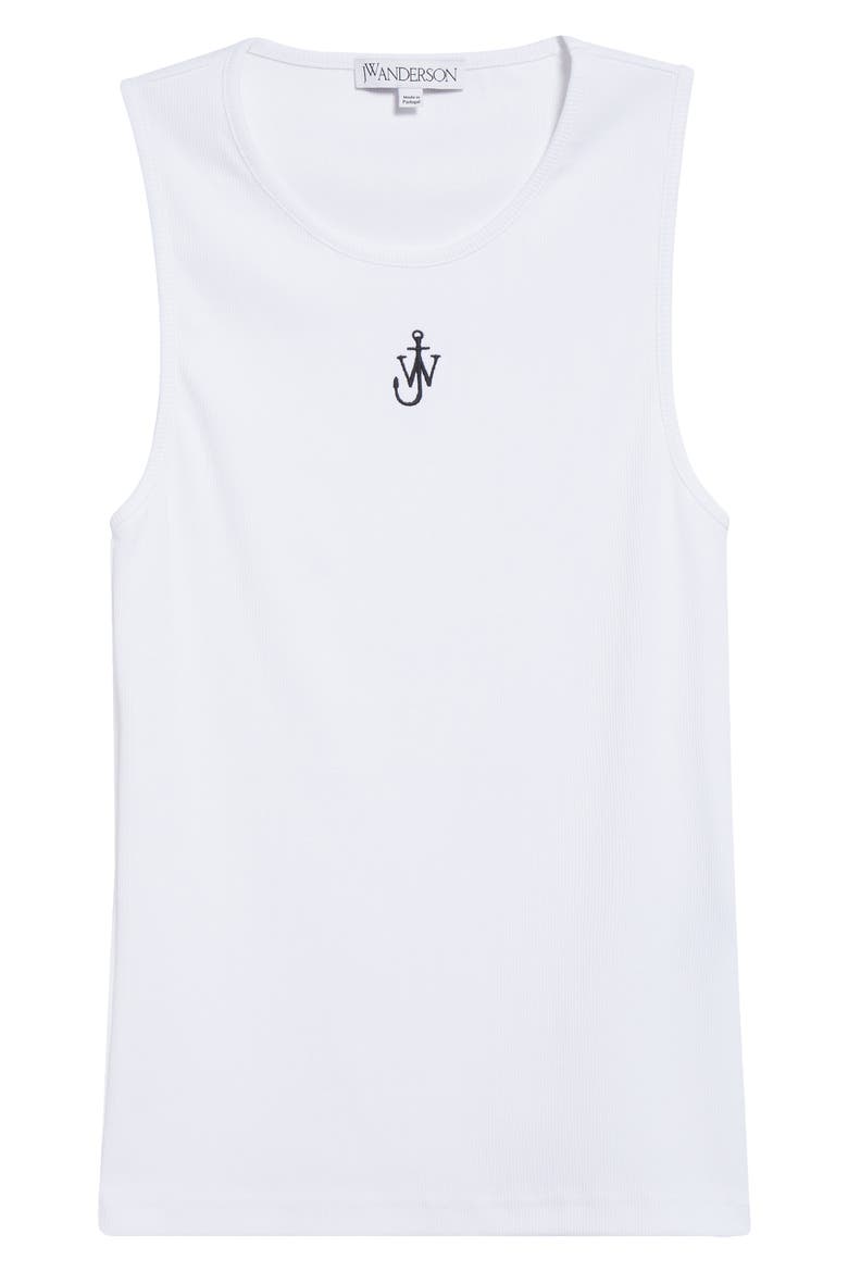 Embroidered Anchor Stretch Cotton Tank, Alternate, color, WHITE