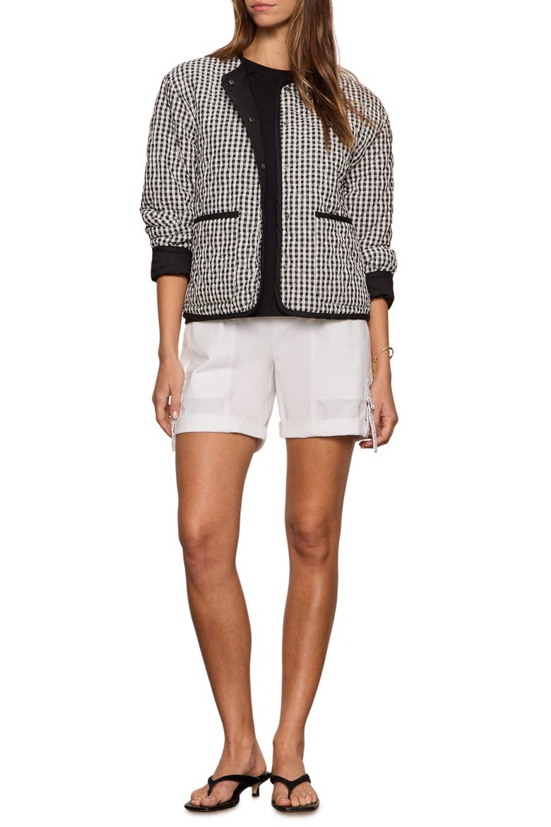 Gingham Quilted Cotton Blend Jacket, Alternate, color, BLACK