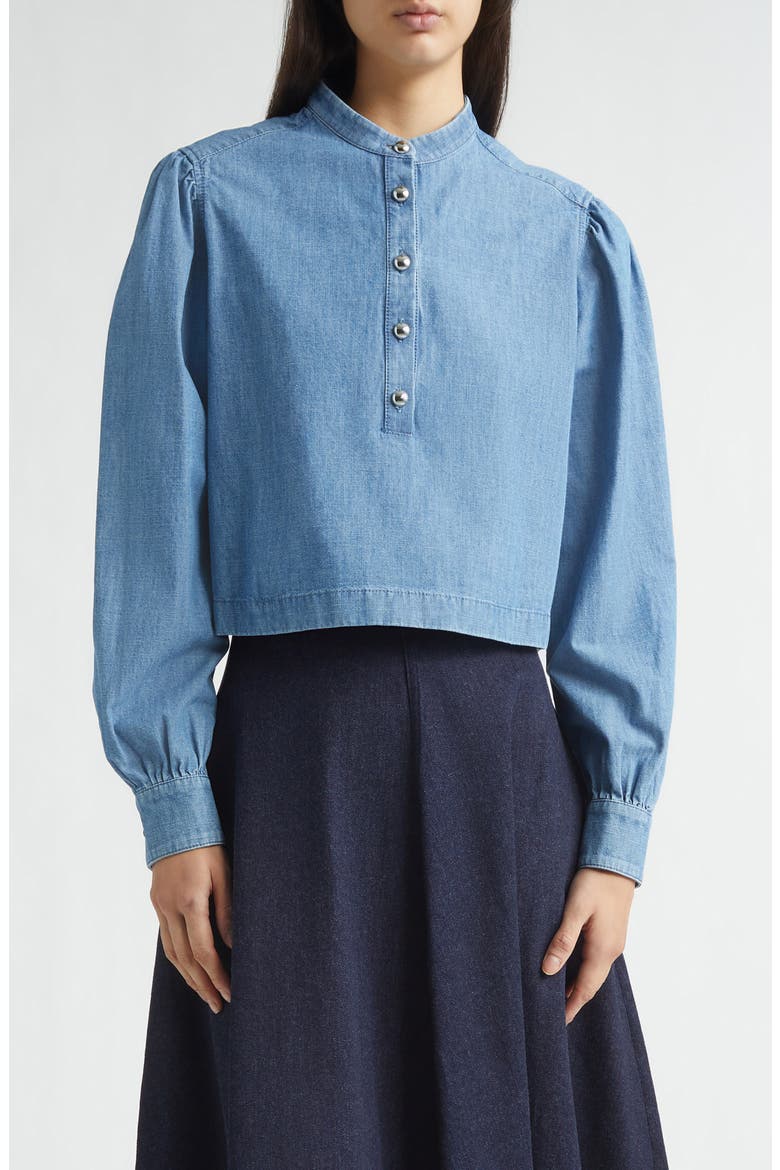 Margot Crop Chambray Top, Main, color, INDIGO