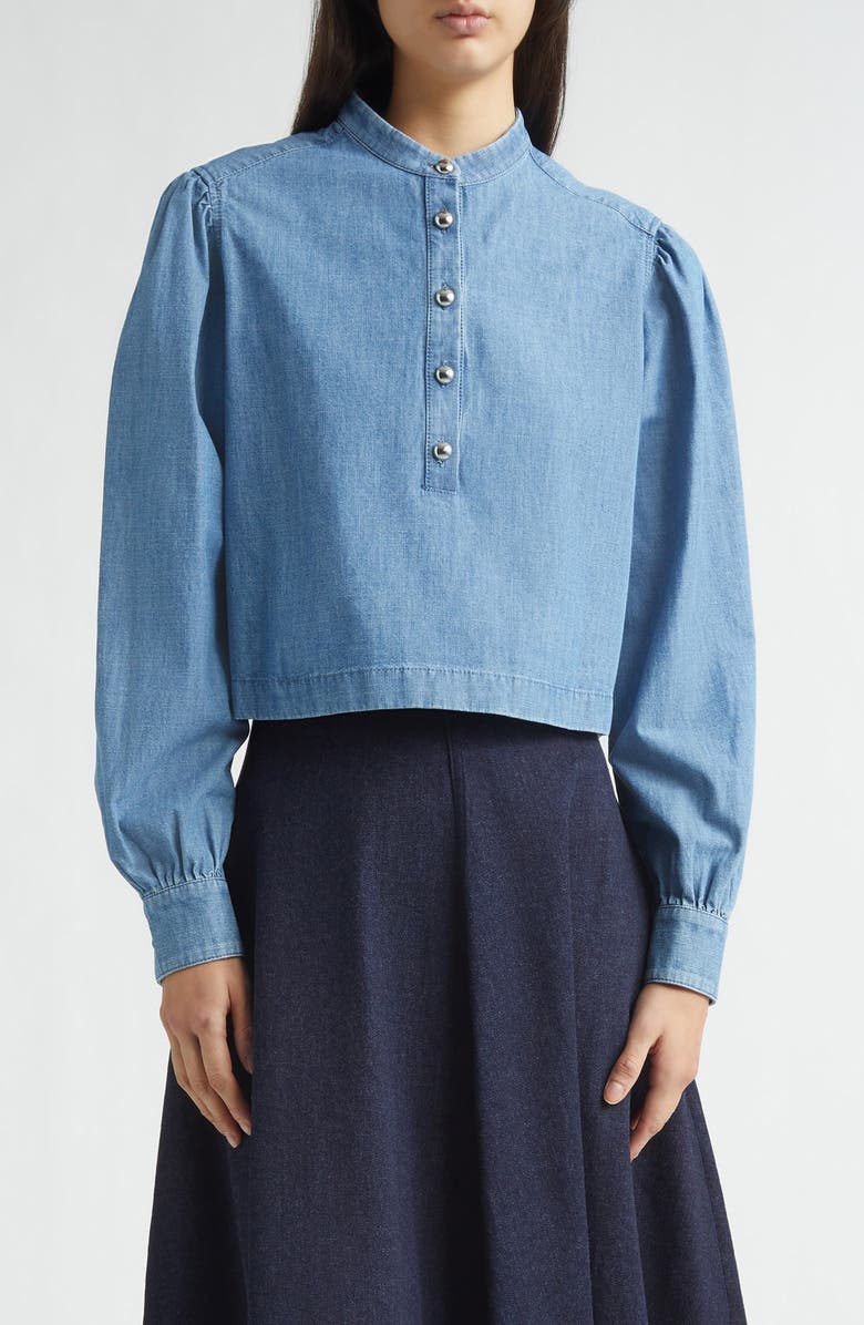 Altuzarra Margot Crop Chambray Top, Main, color, Indigo
