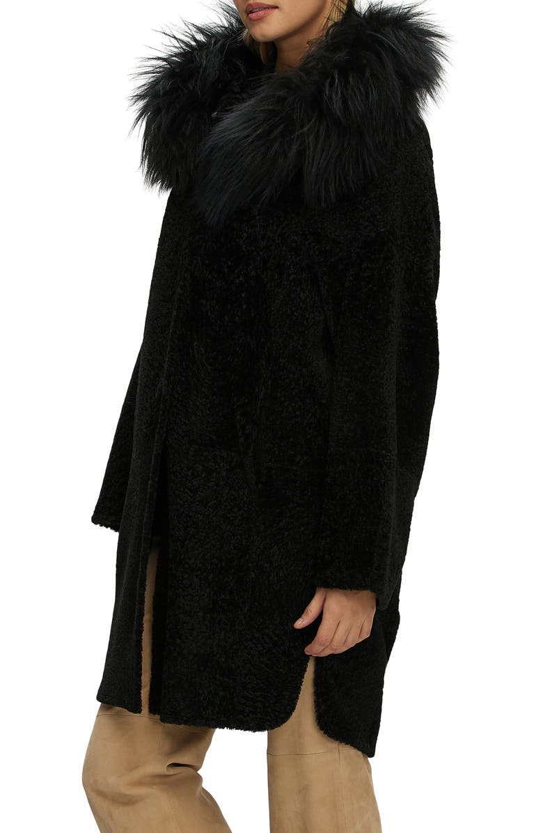 GORSKI Reversible Genuine Shearling Stroller with Genuine Shearling Hood Trim, Alternate, color, Black/Black