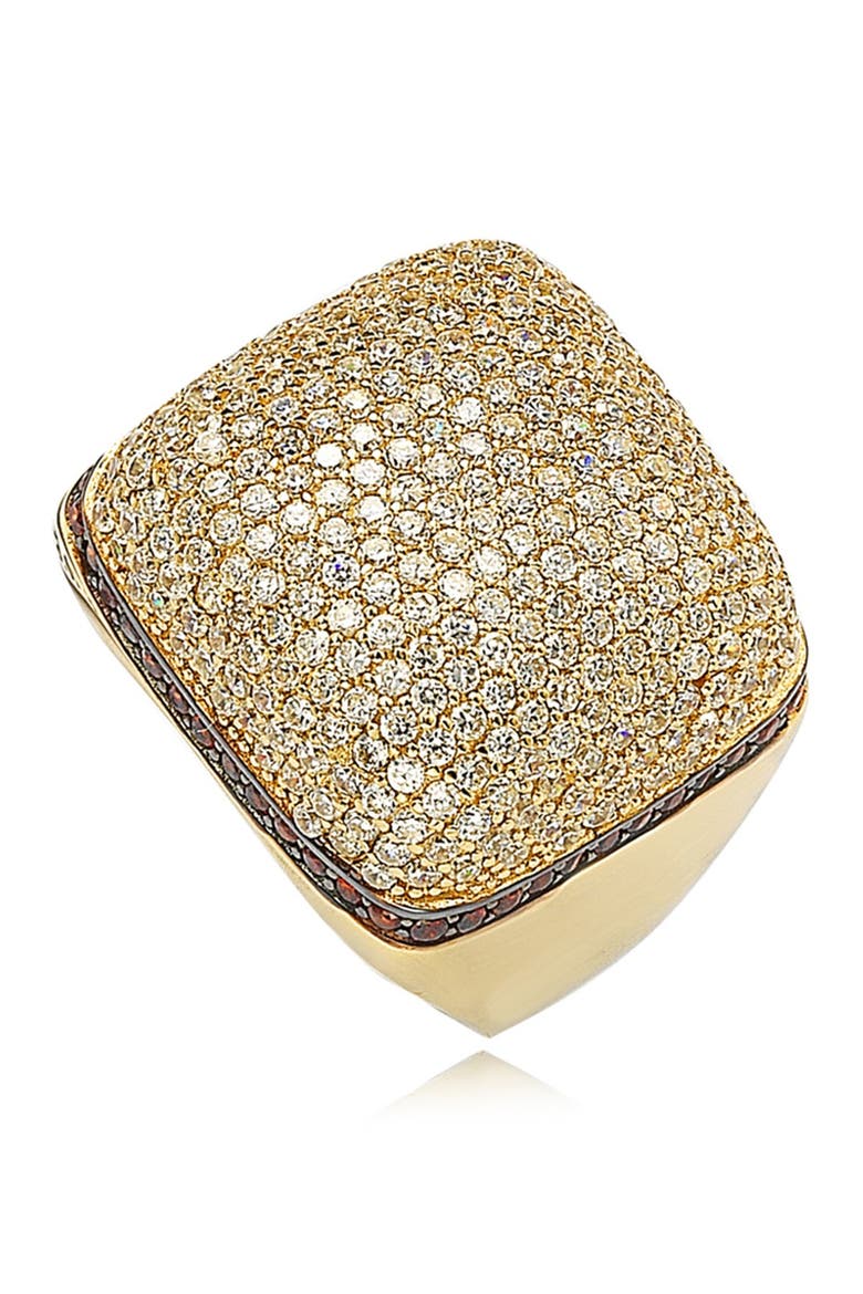14K Yellow Gold Plated Sterling Silver Pavé CZ Square Ring, Alternate, color, RED
