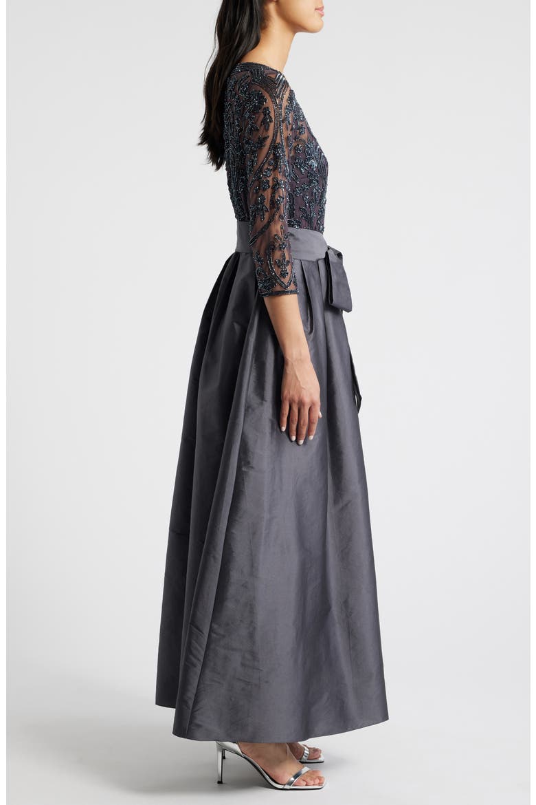 Beaded Illusion Neck Taffeta Cocktail Dress, Alternate, color, SLATE