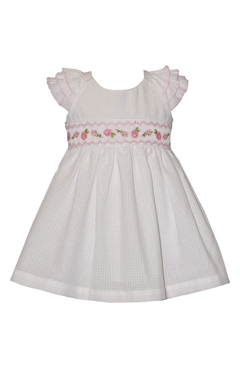 Rose Embroidered Smocked Dress (Baby & Toddler)