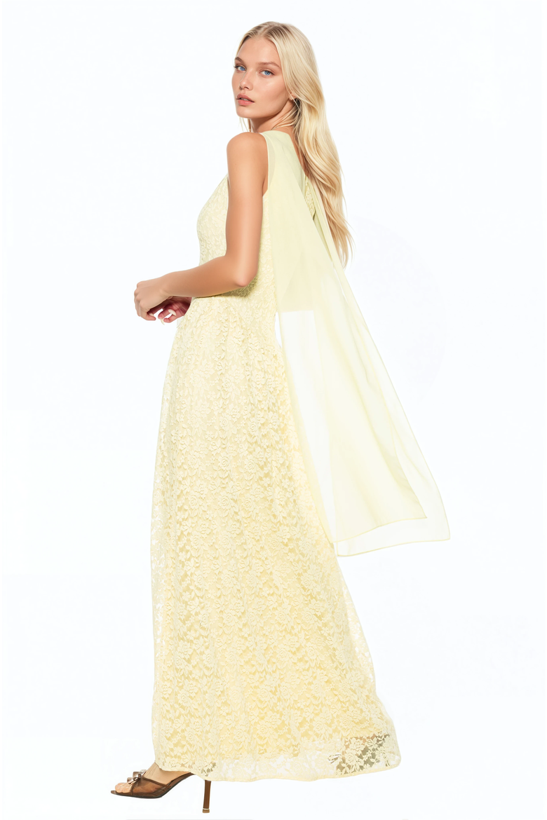 Marin Draped Bodice Dropped Waist Gown, Alternate, color, Butter Yellow