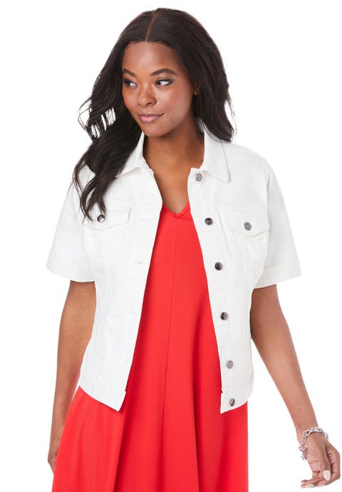 Plus Size Short Sleeve Stretch Denim Jacket