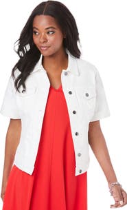 Roaman's Plus Size Short Sleeve Stretch Denim Jacket
