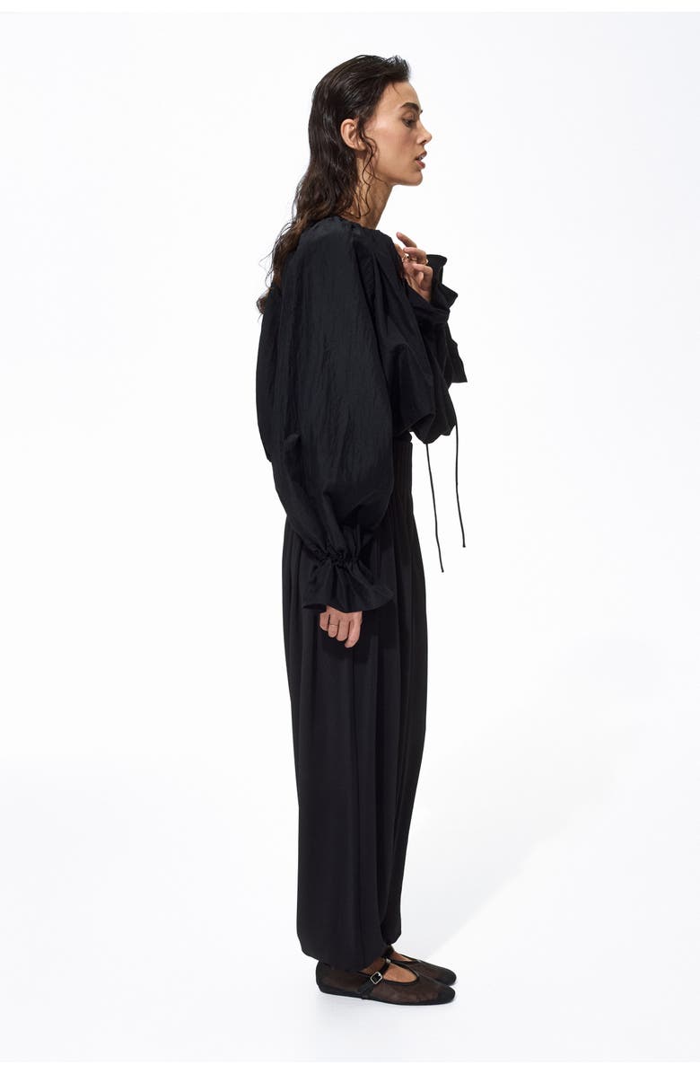 H&M Pleated Barrel-leg Trousers, Alternate, color, Black