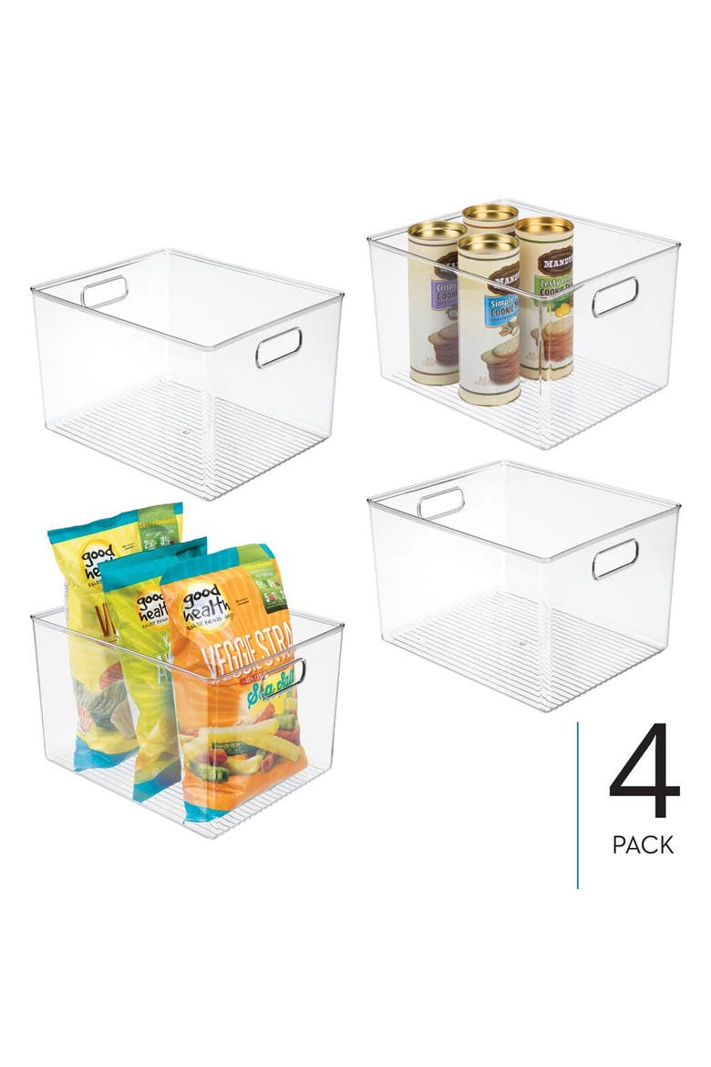 Storage Bins with Handles - Organize Kitchen, Bathroom, or Home Office - Set of 4 - Clear, Alternate, color, Clear