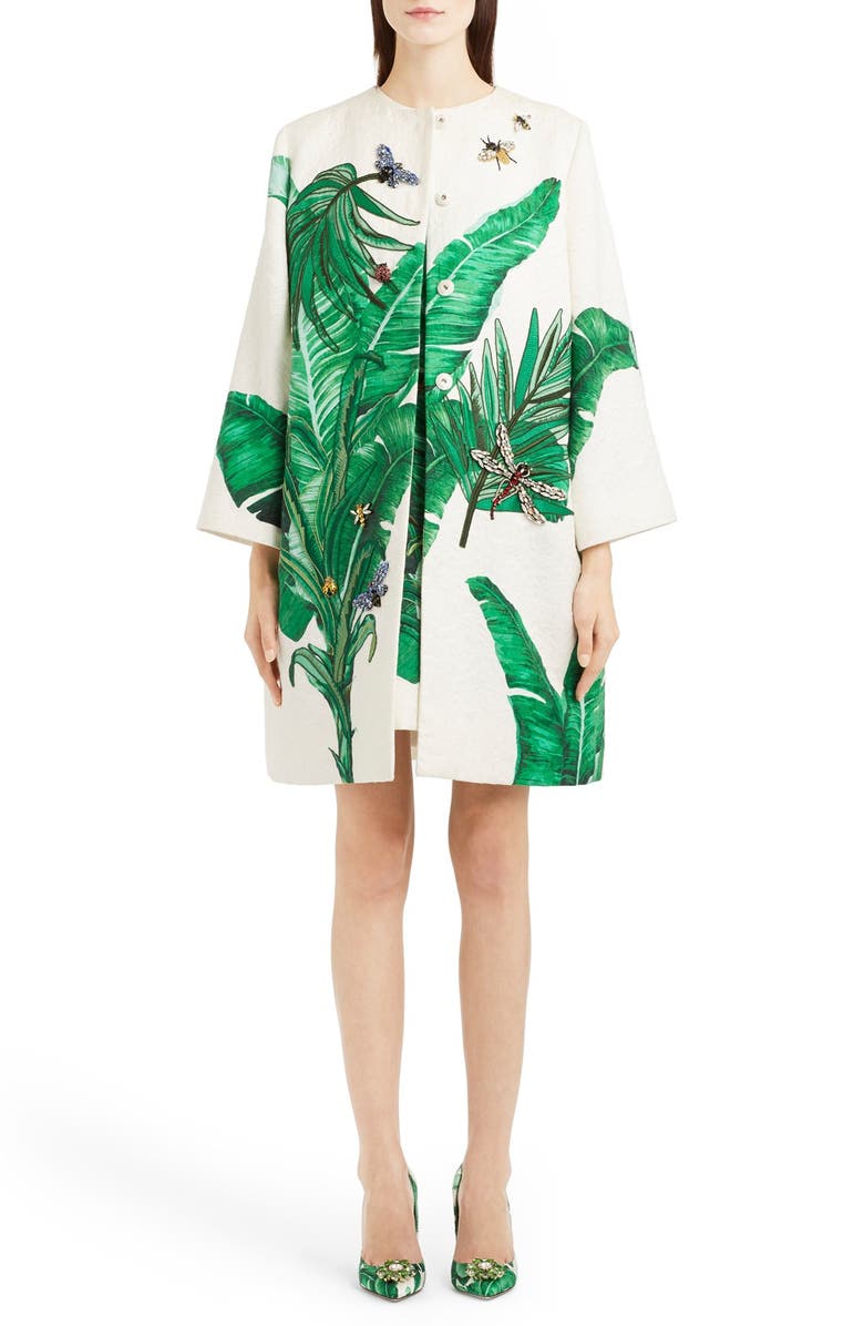 Dolce&Gabbana Crystal Embellished Banana Leaf Print Brocade Topper, Main, color, 