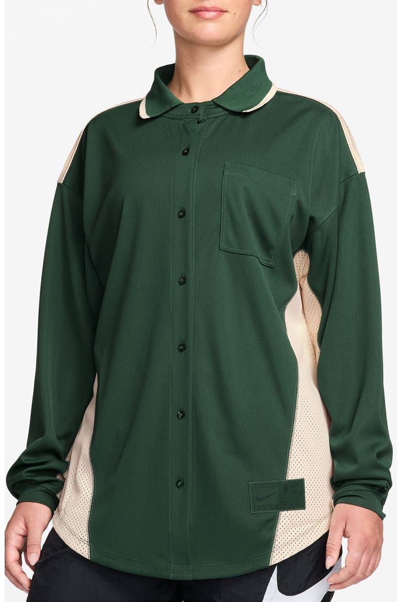 Sportswear Oversize Long Sleeve Jersey Button-Up Shirt, Main, color, 324 FIR/CHALK