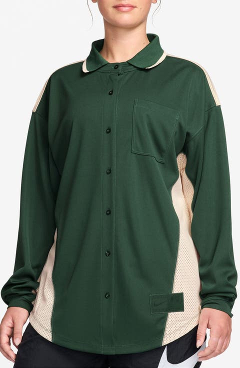 Sportswear Oversize Long Sleeve Jersey Button-Up Shirt