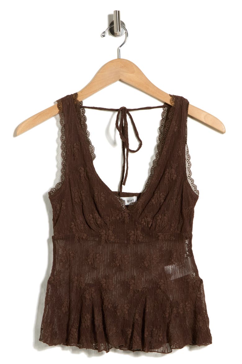 V-Neck Lace Trim Flare Tank, Alternate, color, CHESTNUT BROWN