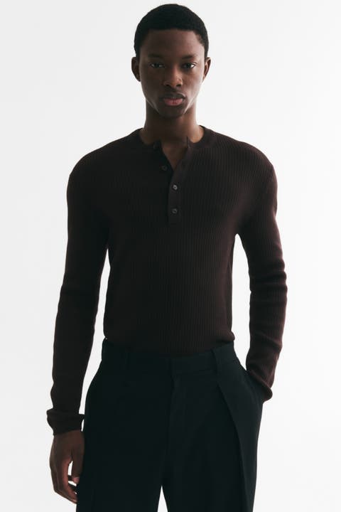Slim-fit Ribbed Henley Shirt