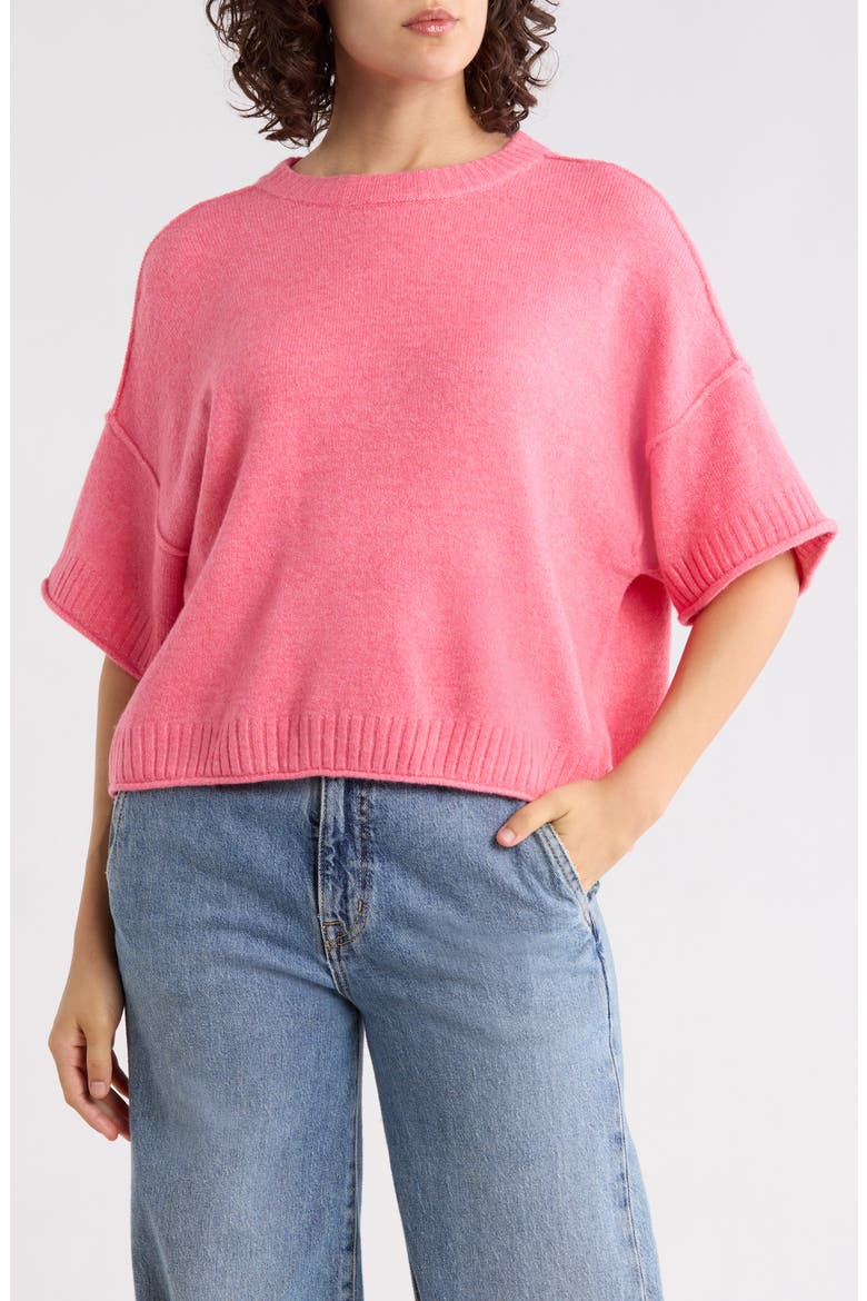 Exposed Seam Drop Shoulder Sweater, Main, color, POP PINK