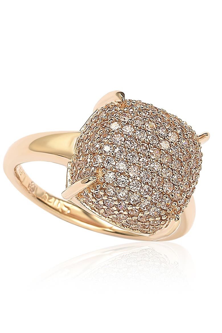 Rose-Tone Sterling Silver Prong Set Cushion Shape Pave CZ Ring, Main, color, PINK