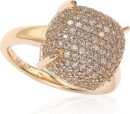 SUZY LEVIAN Rose-Tone Sterling Silver Prong Set Cushion Shape Pave CZ Ring