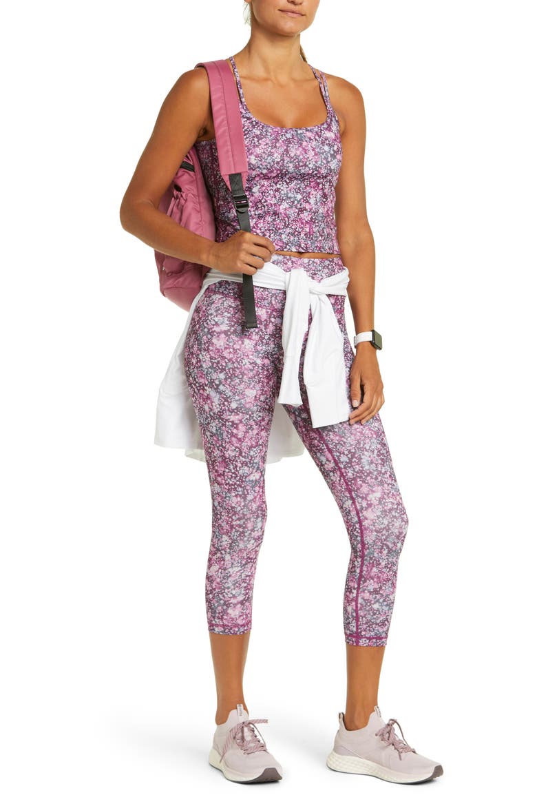 High Waist Studio Lite Crop Leggings, Alternate, color, PURPLE STARLING FLOWER FIELDS