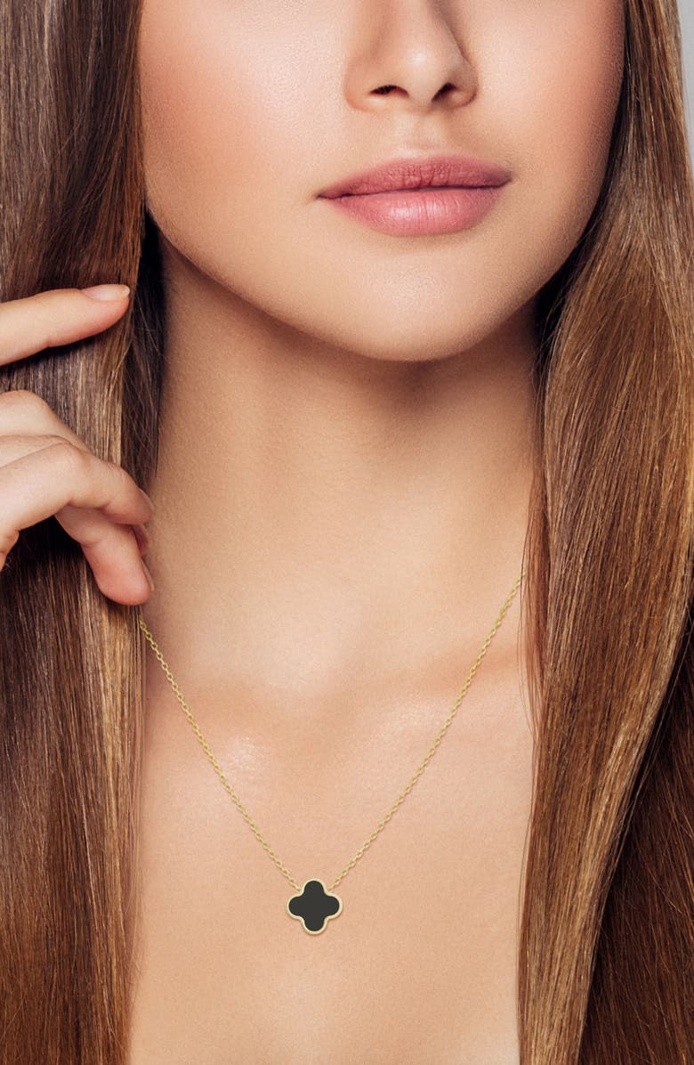 Ember Fine Jewelry 14K Gold Clover Inlay Pendant Necklace, Alternate, color, Gold / Black