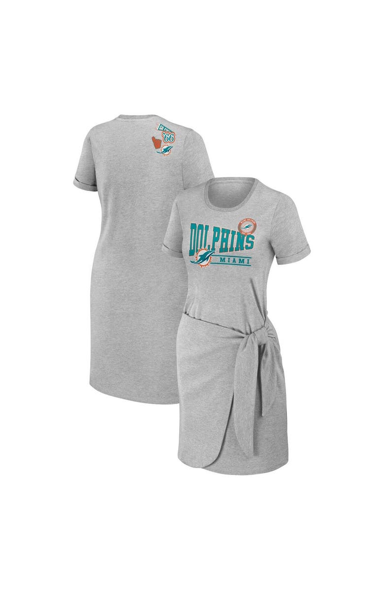 WEAR by Erin Andrews Women's WEAR by Erin Andrews Heather Gray Miami Dolphins  Knotted T-Shirt Dress, Main, color, 