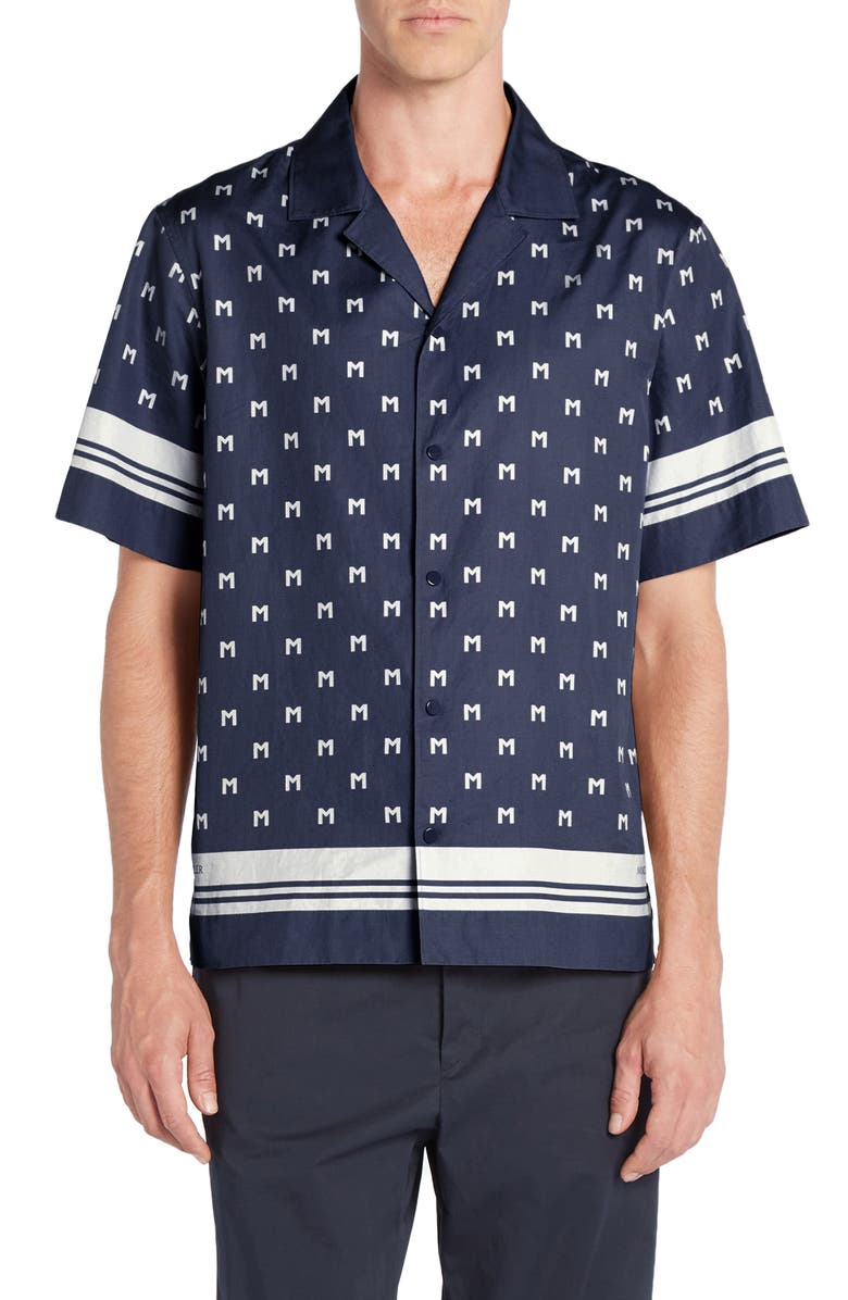 Moncler Logo Short Sleeve Cotton Poplin Button-Up Shirt, Main, color,