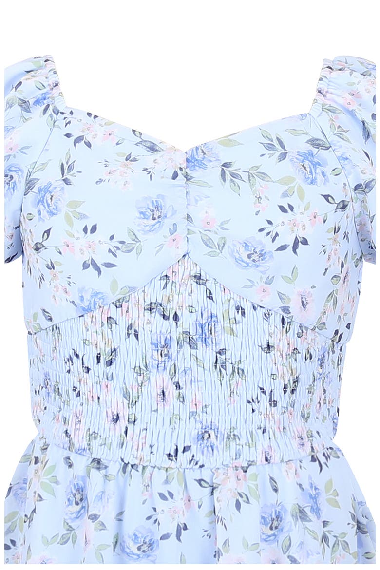 Emma Floral Print Smock Romper, Alternate, color, BLUE MULTI