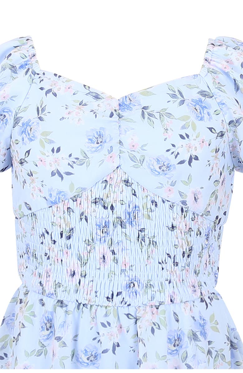 Zunie Emma Floral Print Smock Romper, Alternate, color, Blue Multi