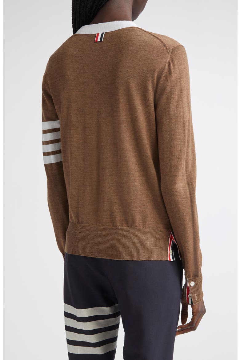 4-Bar Relaxed Fit V-Neck Virgin Wool Cardigan, Alternate, color, WALNUT