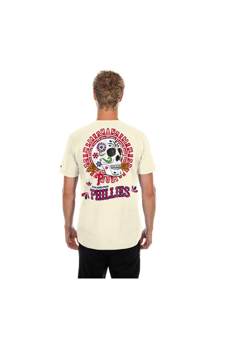 Men's New Era Natural Philadelphia Phillies Dia de los Muertos Sugar Skull T-Shirt, Alternate, color, Natural